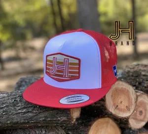 2020 Jobes Hats Trucker - White/Red Mesh Sunset JH patch