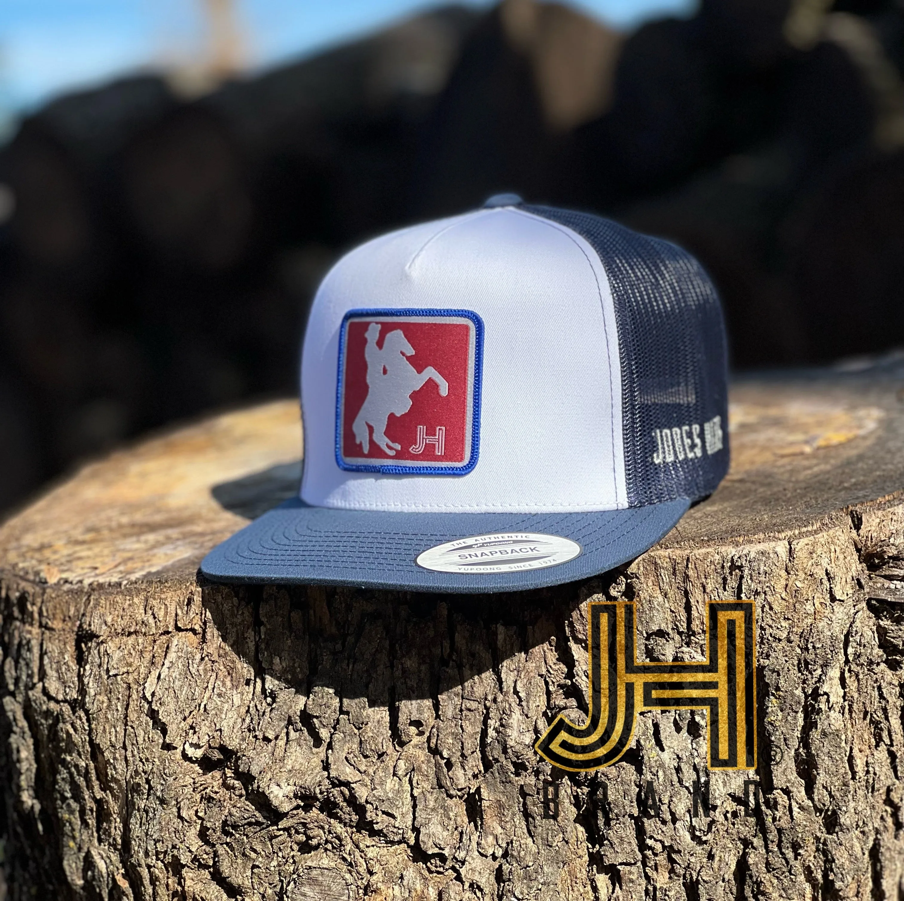 2022 Jobes Hats Trucker - All White / Navy Blue Mesh Viva Villa Patch