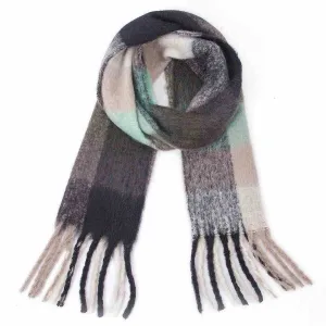 Accity | PLAID PATTERN FRINGE TRIM WINTER SCARF: GREY