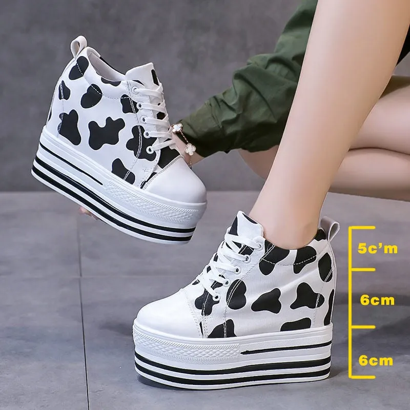 Amozae  12Cm Super High Heel Female Platform Wedge Shoes Chunky Women Casual Sneakers Female Spring Summer Loafer For Female Shoes