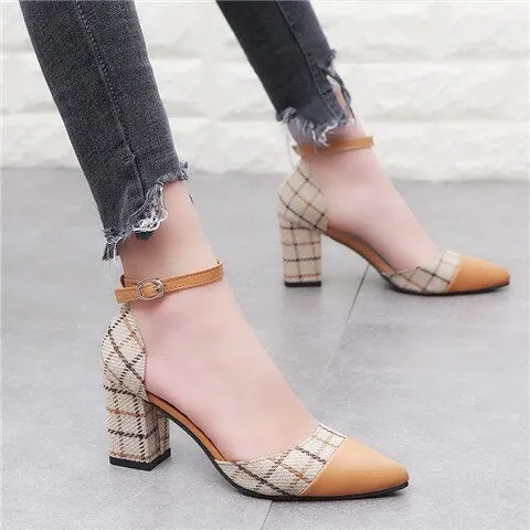 Amozae 2022 Classic Shoes Women Pumps Thick Heels Shoes Ankle Strap Lattice Women's Stiletto Buckle Shoes Chaussures