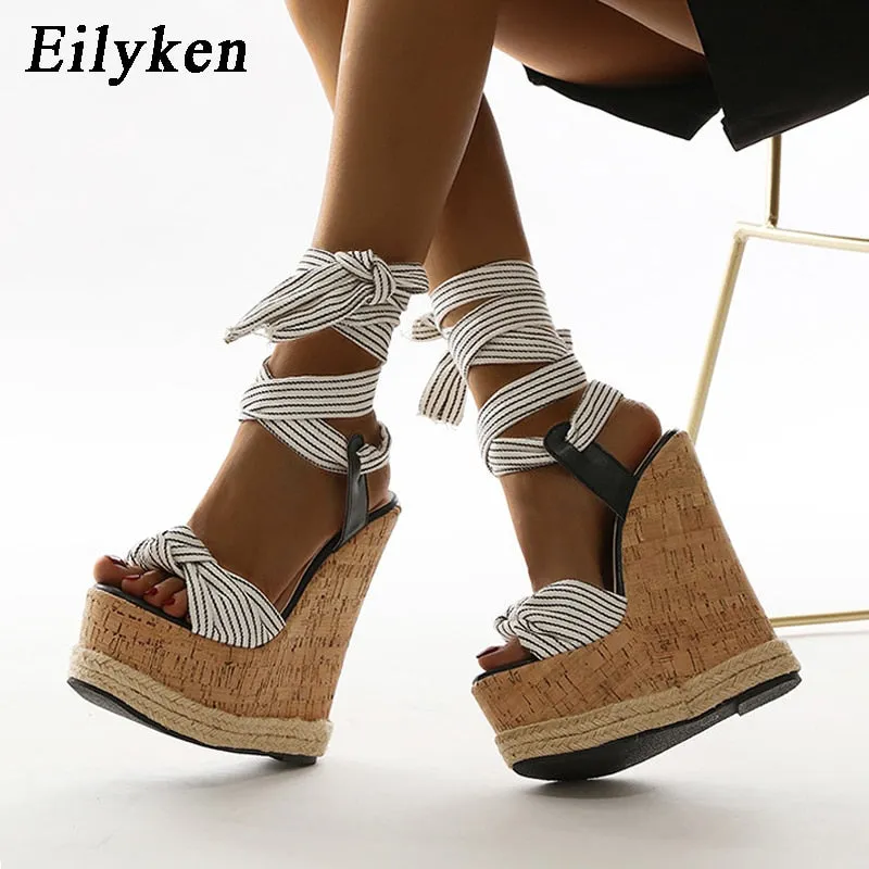 Amozae 2022 Summer Solid Women White Platform Wedges Sandals Fashion High heels shoes Ankle Strap Ladies Open toe Sandals