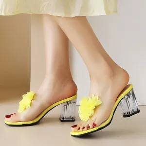 Amozae Clear Heels Women's Slippers Sweet Bowtied Summer Shoes PVC Transparent Sandals Women Casual Yellow White Party Shoes Large Size