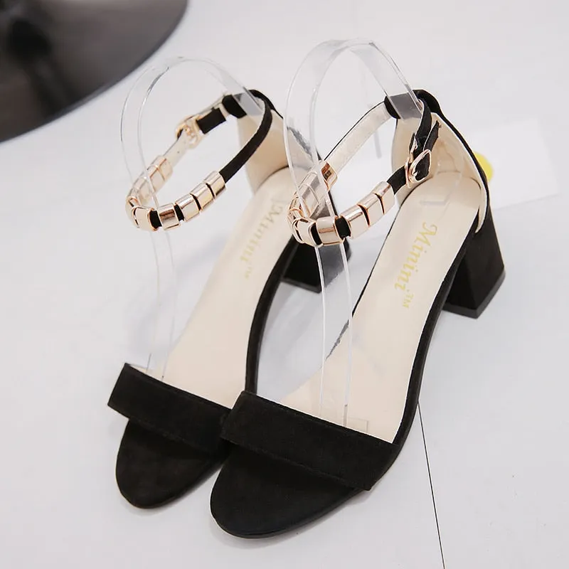 Amozae   Metal String Bead Summer Women Sandals Open Toe Shoes Women's Sandles Square Heel Women Shoes Korean Style Gladiator Shoes