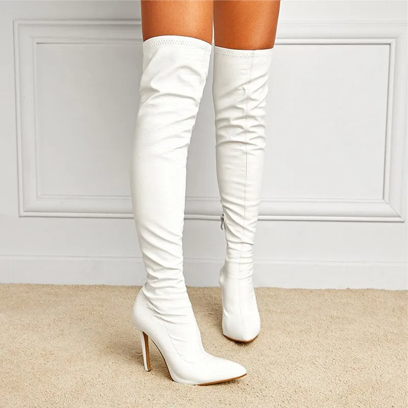 Amozae-    Women 11cm High Heels Over The Knee Thigh High Boots Fetish Stripper Long Boots Combat Winter Knight   Fashion Red Shoes