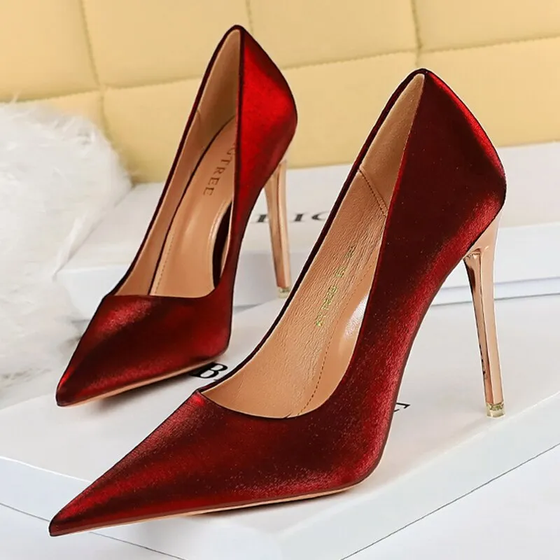 Amozae-     Women 8.5cm High Heels Pumps Silk Stiletto Escarpins Blue Heels Lady Fashion Wedding Bridal Stripper Satin Luxury Shoes