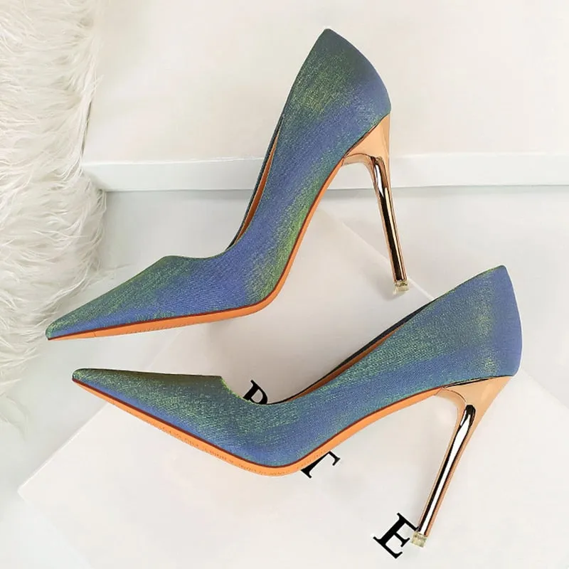 Amozae-     Women 8.5cm High Heels Pumps Silk Stiletto Escarpins Blue Heels Lady Fashion Wedding Bridal Stripper Satin Luxury Shoes