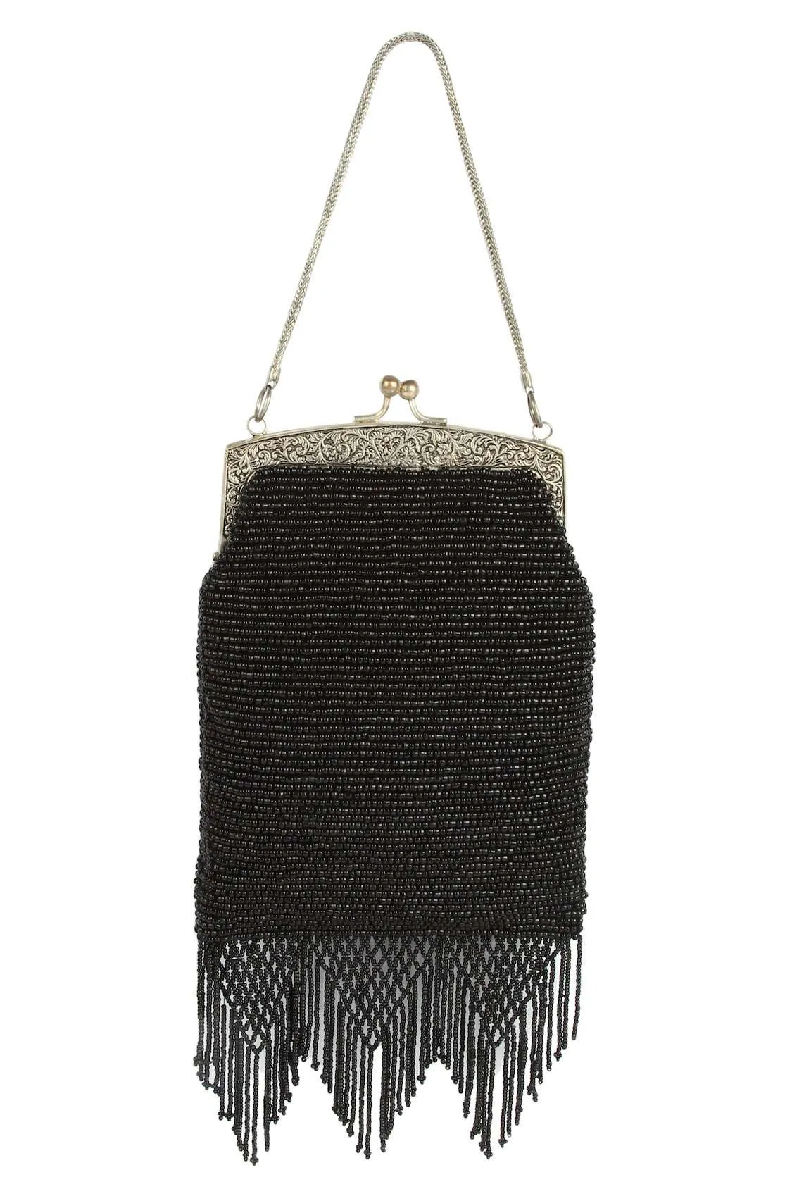 Bella Black Whole Beaded Brass Frame Bridal Handbag