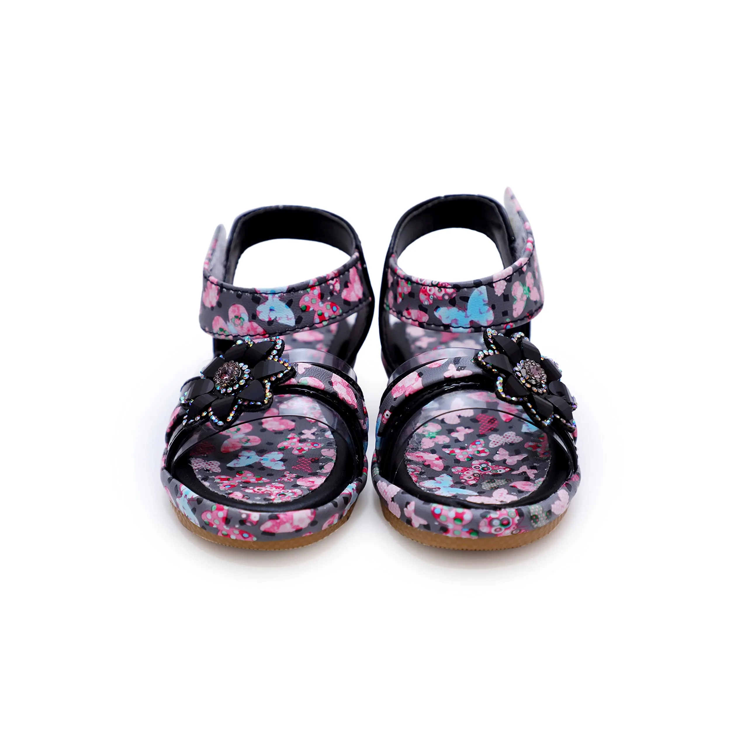 BOOMER CUBS Kids girls floral printed sandals (BLACK, 4_years)