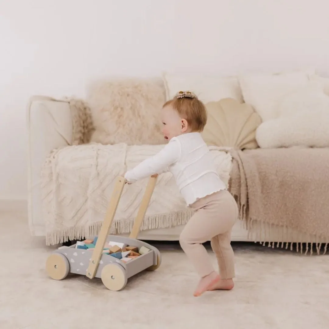 Bubble Wooden Baby Push Cart & Walker with 45 Building Blocks (12m )