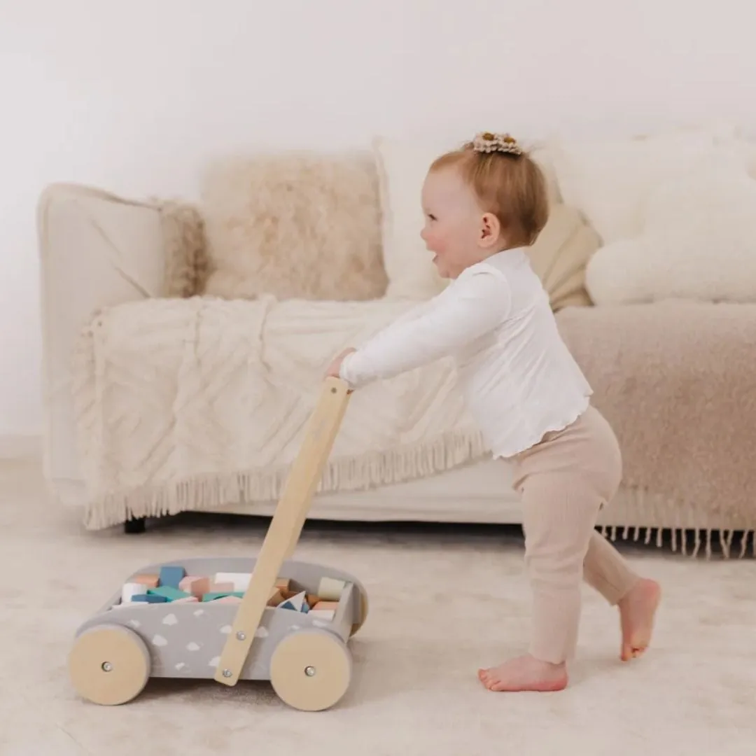 Bubble Wooden Baby Push Cart & Walker with 45 Building Blocks (12m )