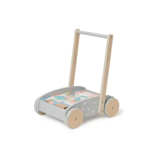 Bubble Wooden Baby Push Cart & Walker with 45 Building Blocks (12m )