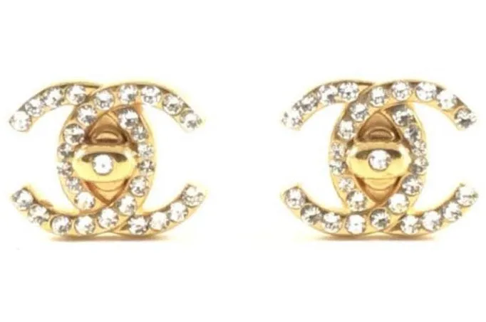 Chanel Goldtone Turnlock Rhinestone Earrings