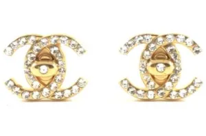 Chanel Goldtone Turnlock Rhinestone Earrings