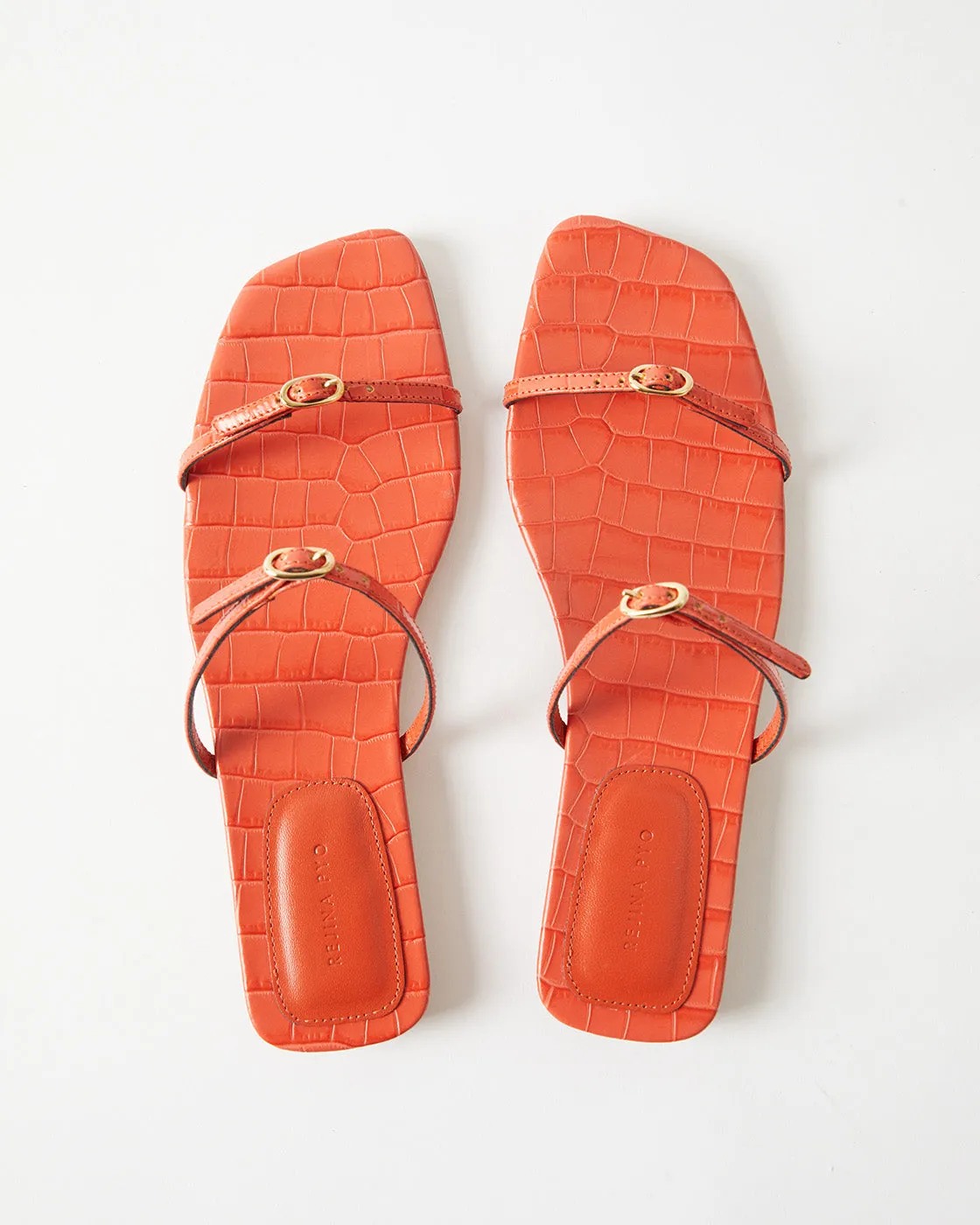 Clara Sandals Leather Emboss Croc Orange