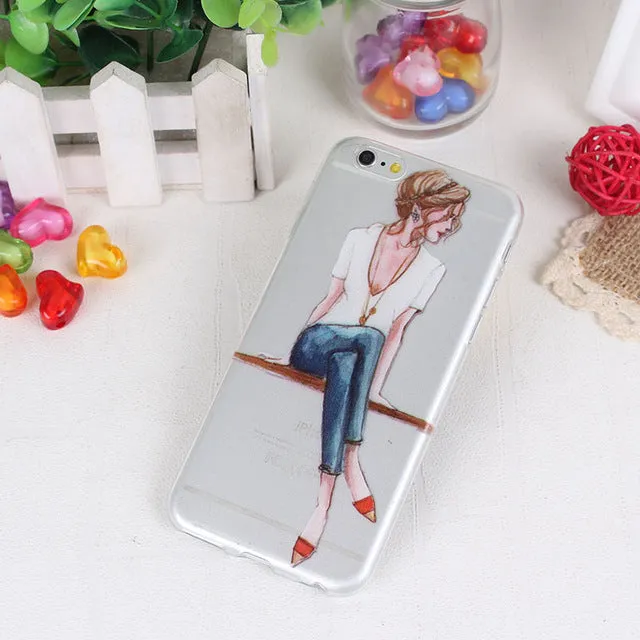 Clear Mobile Phone Case For iphone 4 4s 5 5s 5se 6 6s 7 Case Capa Fashion Shopping Casual Girls Pattern White Coque Shells Funda