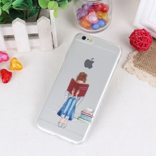 Clear Mobile Phone Case For iphone 4 4s 5 5s 5se 6 6s 7 Case Capa Fashion Shopping Casual Girls Pattern White Coque Shells Funda