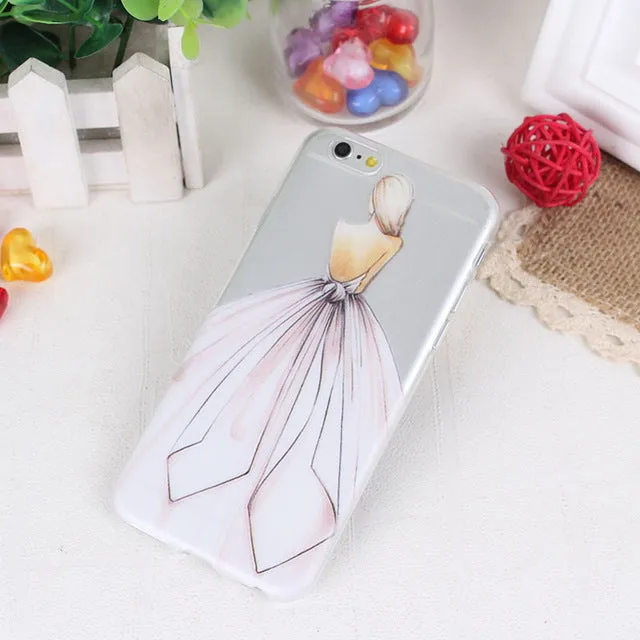 Clear Mobile Phone Case For iphone 4 4s 5 5s 5se 6 6s 7 Case Capa Fashion Shopping Casual Girls Pattern White Coque Shells Funda