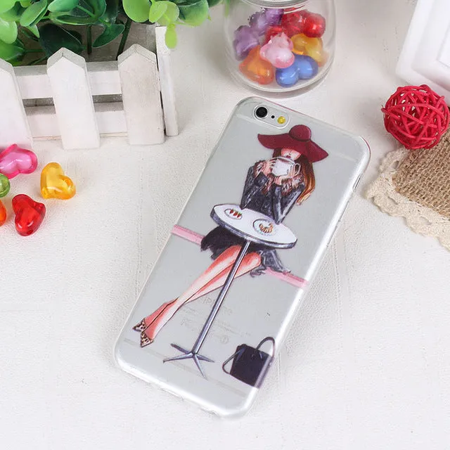 Clear Mobile Phone Case For iphone 4 4s 5 5s 5se 6 6s 7 Case Capa Fashion Shopping Casual Girls Pattern White Coque Shells Funda