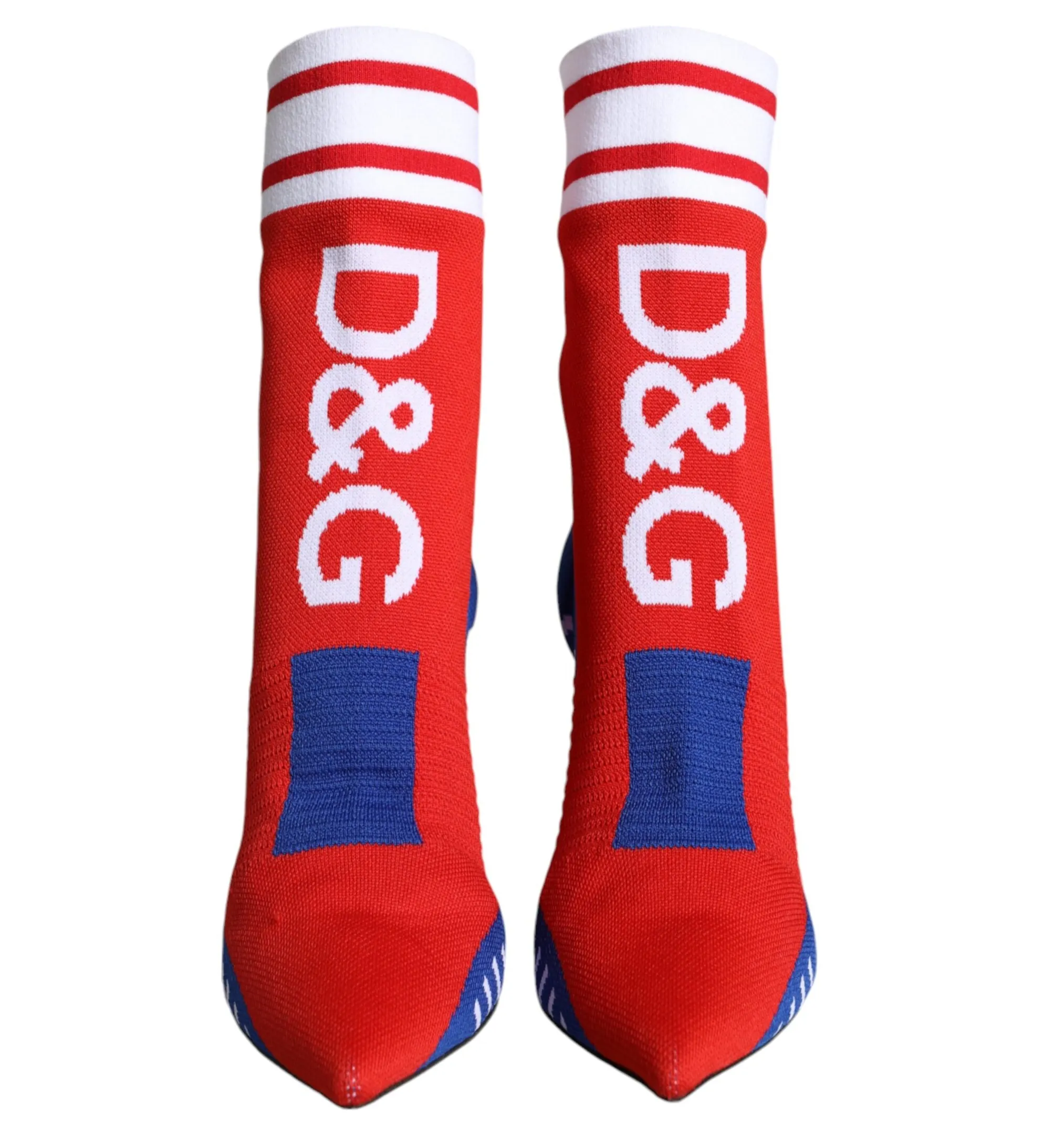 Dolce & Gabbana Red Blue Stretch Sock Style Ankle Boots Logo Shoes