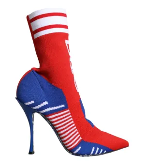 Dolce & Gabbana Red Blue Stretch Sock Style Ankle Boots Logo Shoes