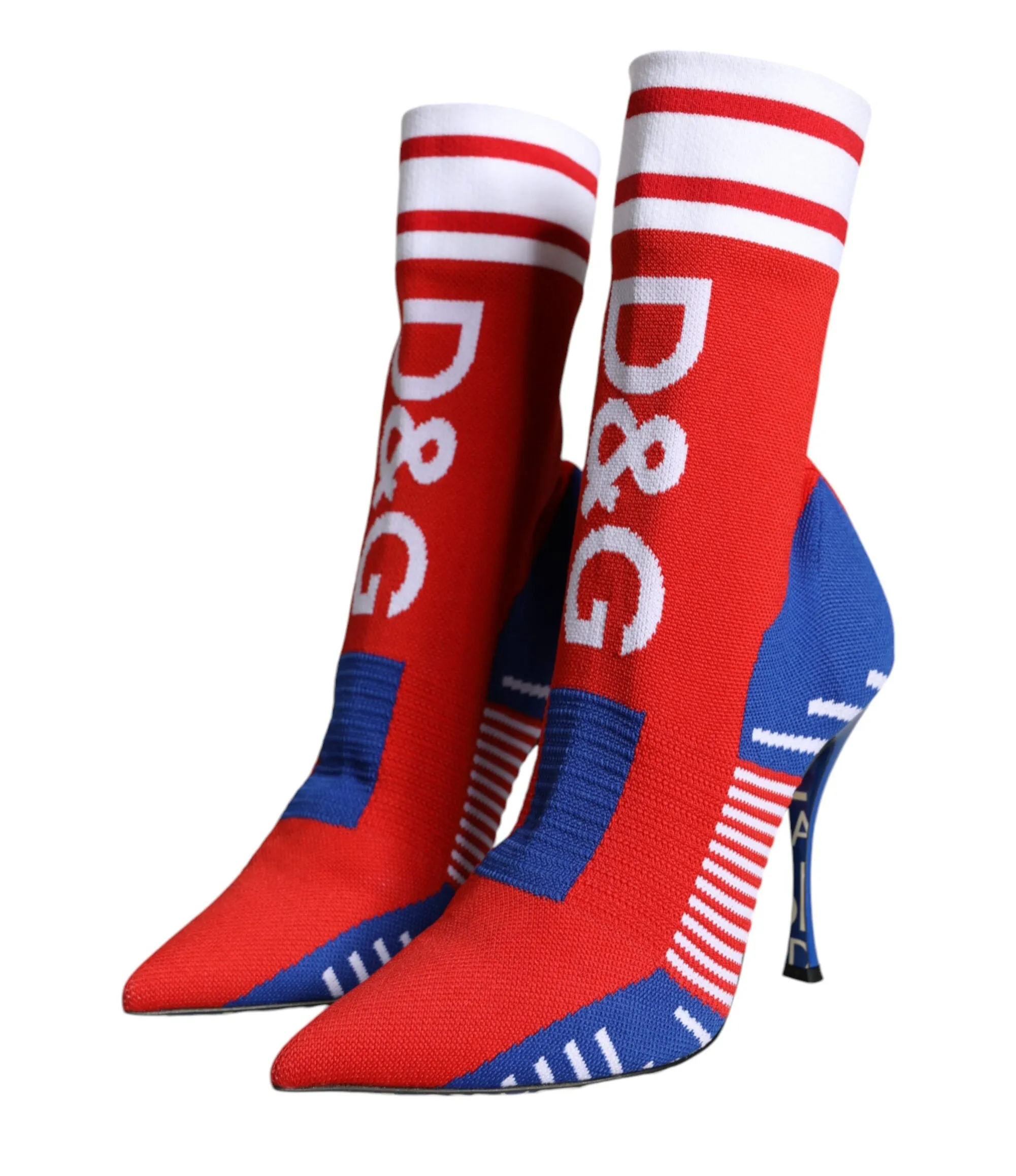 Dolce & Gabbana Red Blue Stretch Sock Style Ankle Boots Logo Shoes