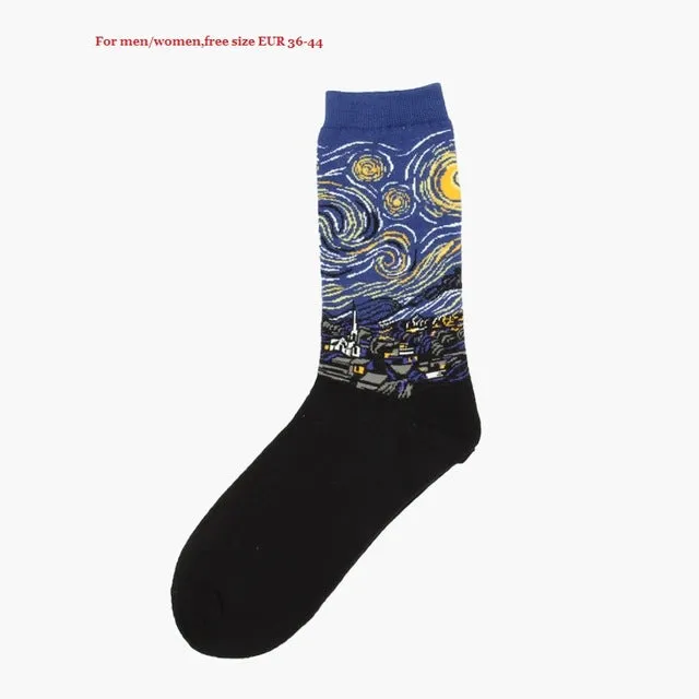 Dropshipping New Fashion Cotton Art Oil Painting Harajuku Washington Davi Male Female Cupid Retro Style women socks Men Socks