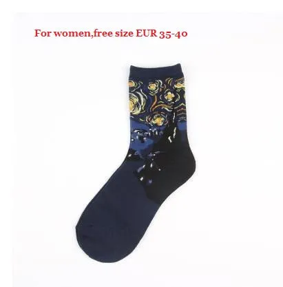 Dropshipping New Fashion Cotton Art Oil Painting Harajuku Washington Davi Male Female Cupid Retro Style women socks Men Socks