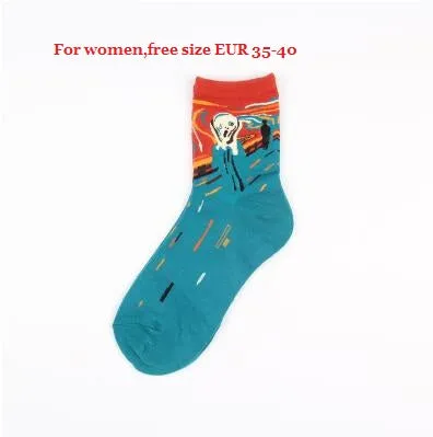 Dropshipping New Fashion Cotton Art Oil Painting Harajuku Washington Davi Male Female Cupid Retro Style women socks Men Socks