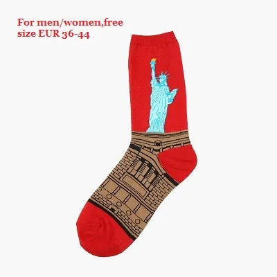 Dropshipping New Fashion Cotton Art Oil Painting Harajuku Washington Davi Male Female Cupid Retro Style women socks Men Socks