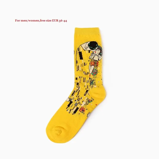 Dropshipping New Fashion Cotton Art Oil Painting Harajuku Washington Davi Male Female Cupid Retro Style women socks Men Socks