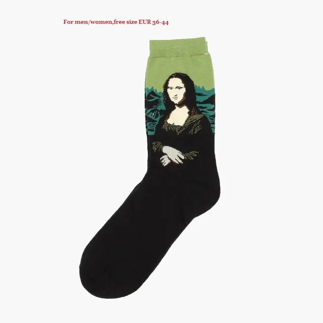 Dropshipping New Fashion Cotton Art Oil Painting Harajuku Washington Davi Male Female Cupid Retro Style women socks Men Socks