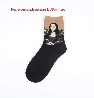 Dropshipping New Fashion Cotton Art Oil Painting Harajuku Washington Davi Male Female Cupid Retro Style women socks Men Socks