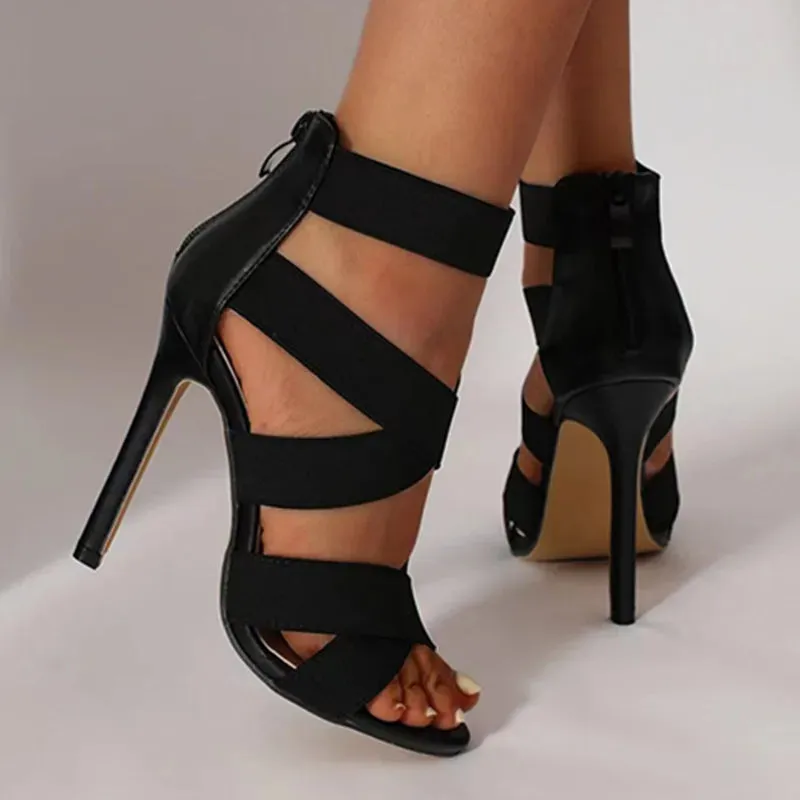 Elastic  Zipper High Heels