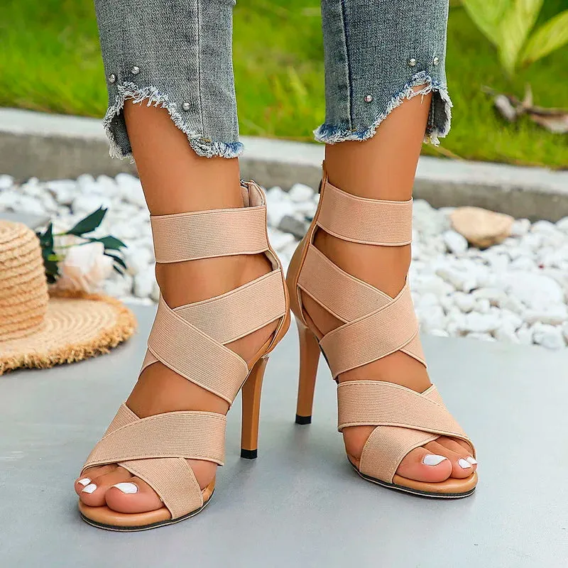 Elastic  Zipper High Heels