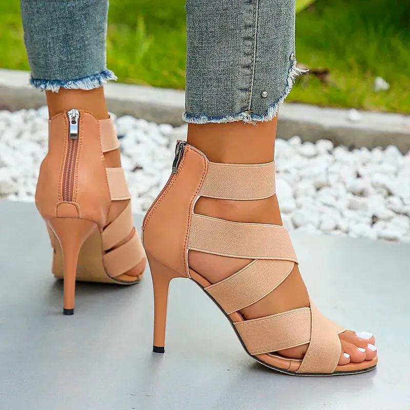 Elastic  Zipper High Heels