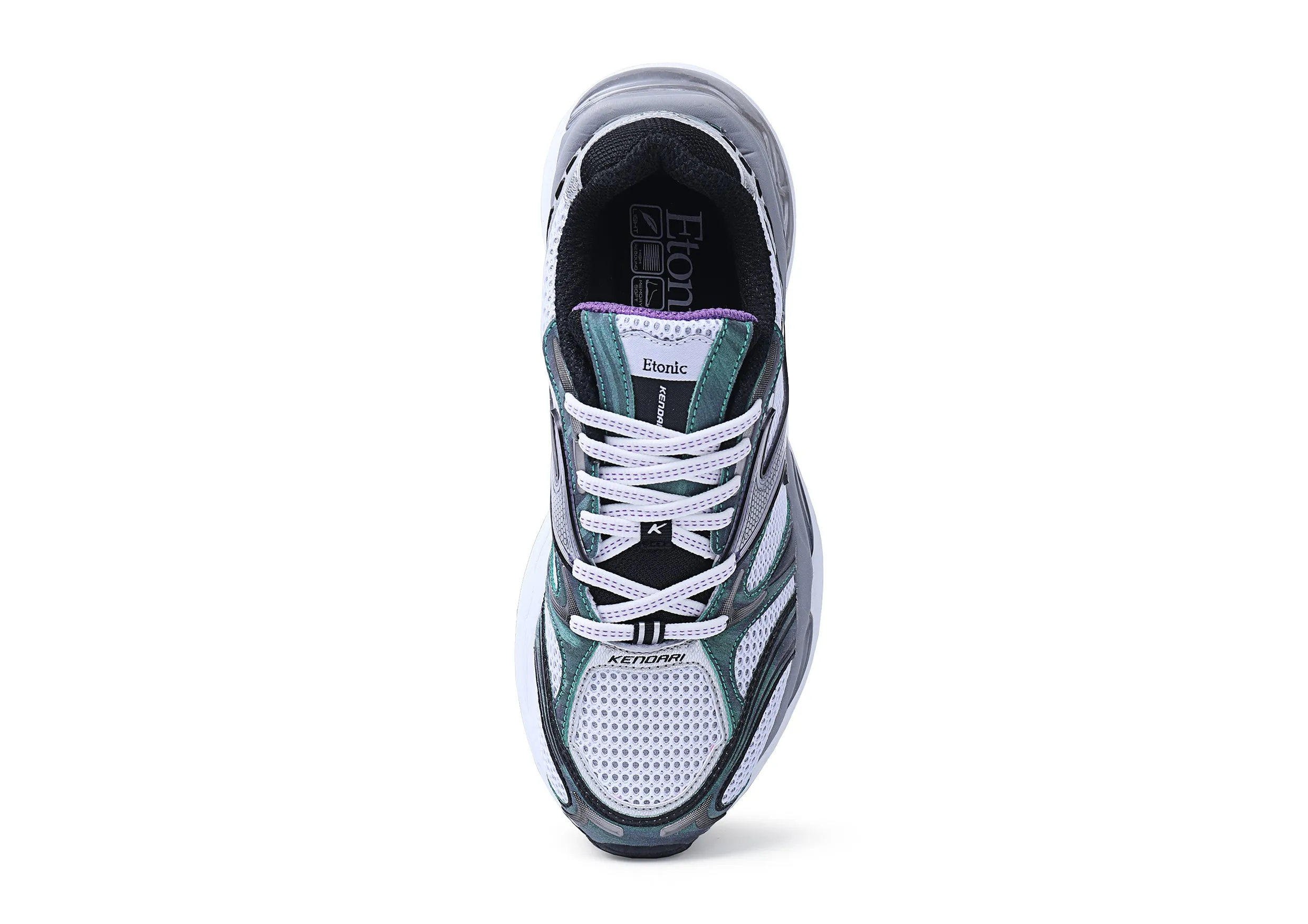 Etonic Kendari 3.0 sneakers in mint green leather, white mesh with black details and matte silver leather inserts.