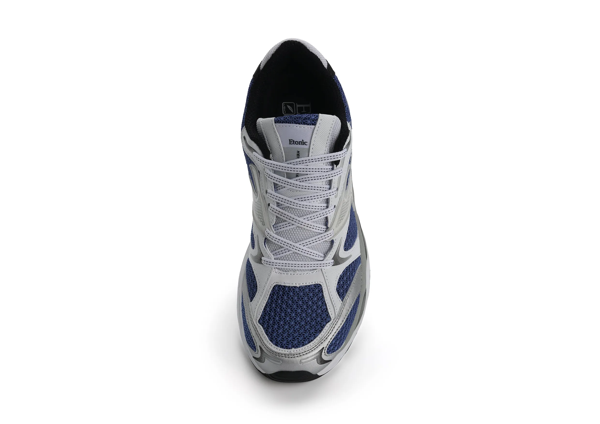 Etonic Kendari 3.0 sneakers in white and matte silver leather, blue mesh and black details.