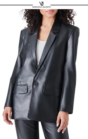 Faux Leather Casual Blazer