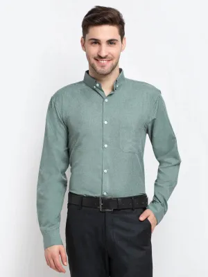 Green Men'S Button Down Collar Cotton Formal Shirt