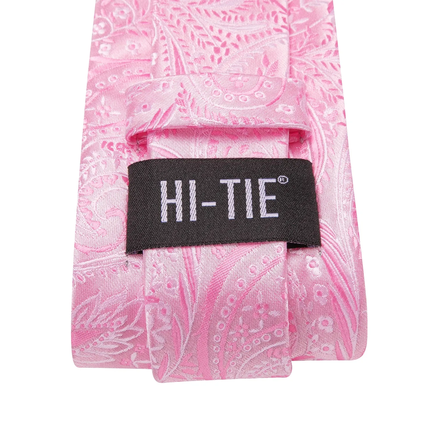 Hi-Tie Baby Pink Paisley 67" Extra Long Tie Handkerchief Cufflinks Set