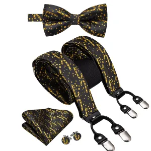 Hi-Tie Black Chritsmas Candy Cane Suspender Bowtie Hanky Cufflinks Set