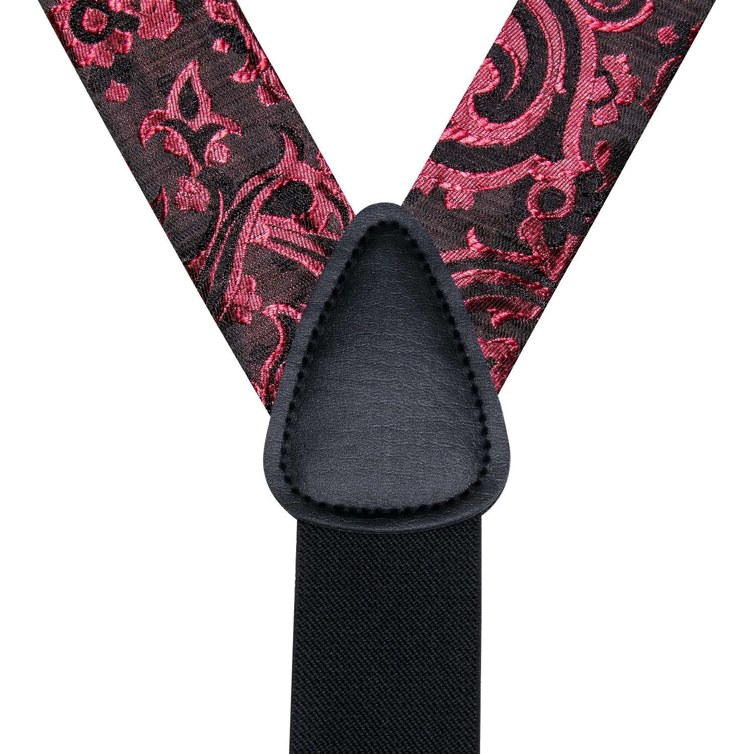 Hi-Tie Black Red Paisley Suspender Bowtie Pocket Square Cufflinks Set