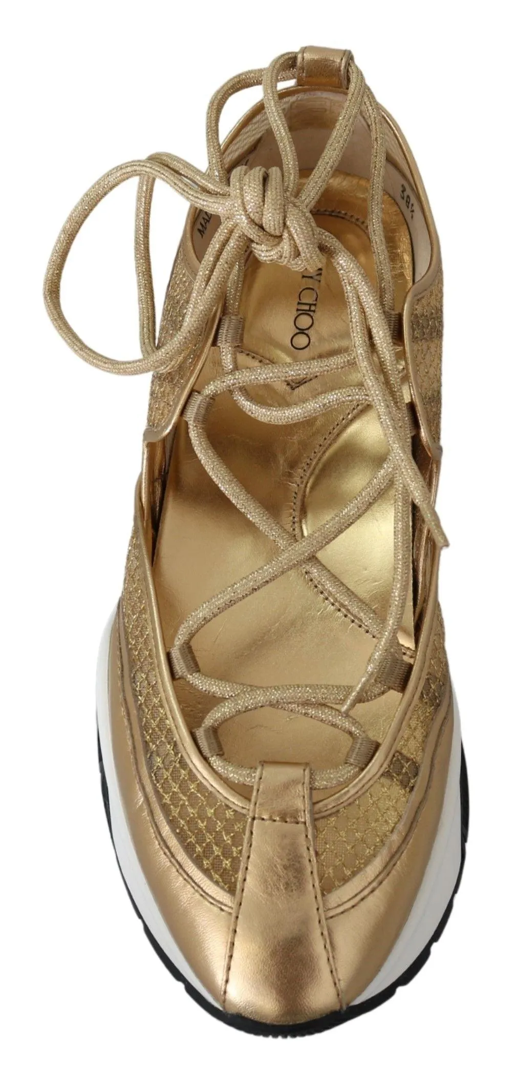 Jimmy Choo Gold Mesh Leather Michigan Sneakers