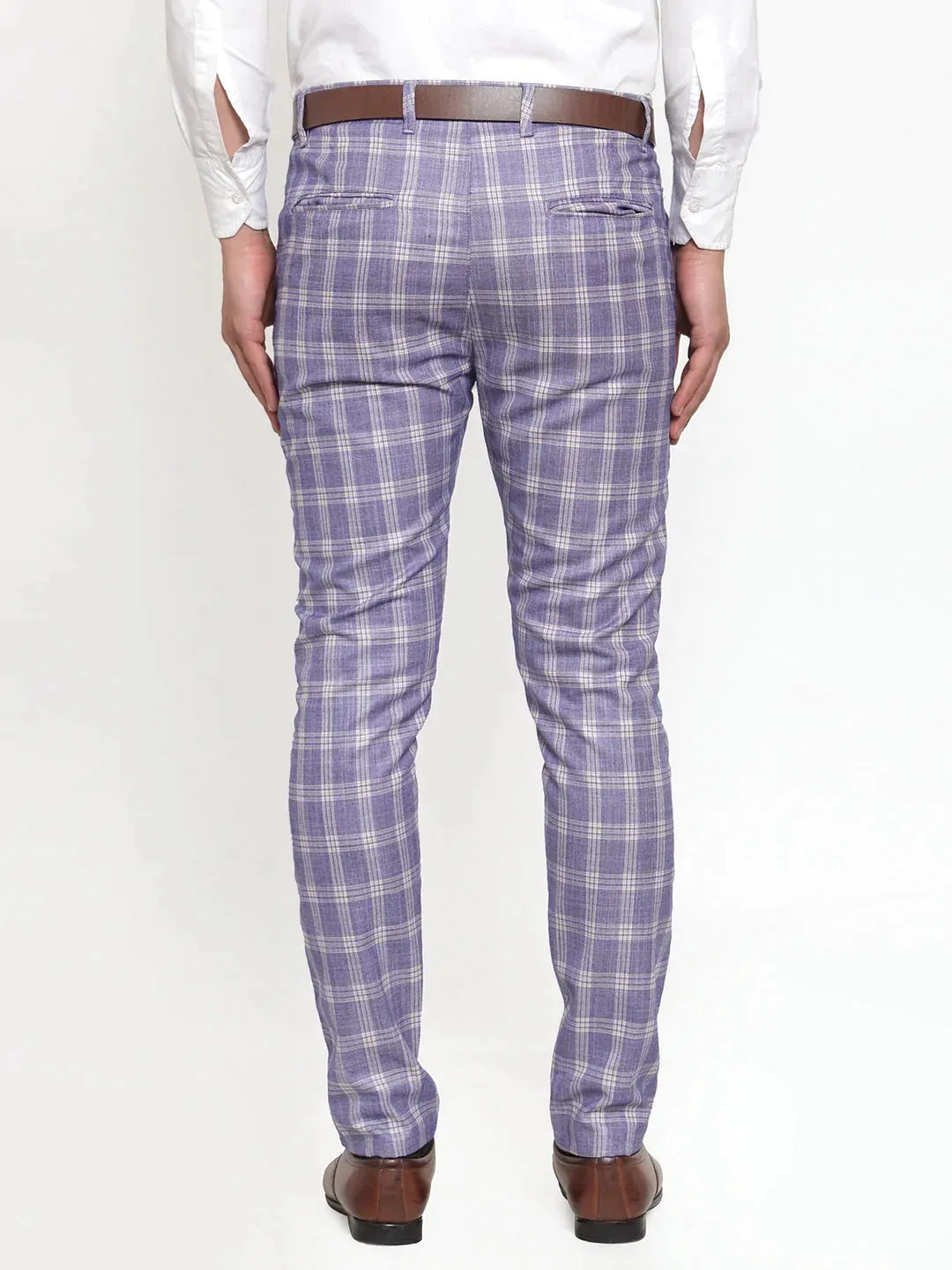 Men'S Blue Checked Formal Trousers