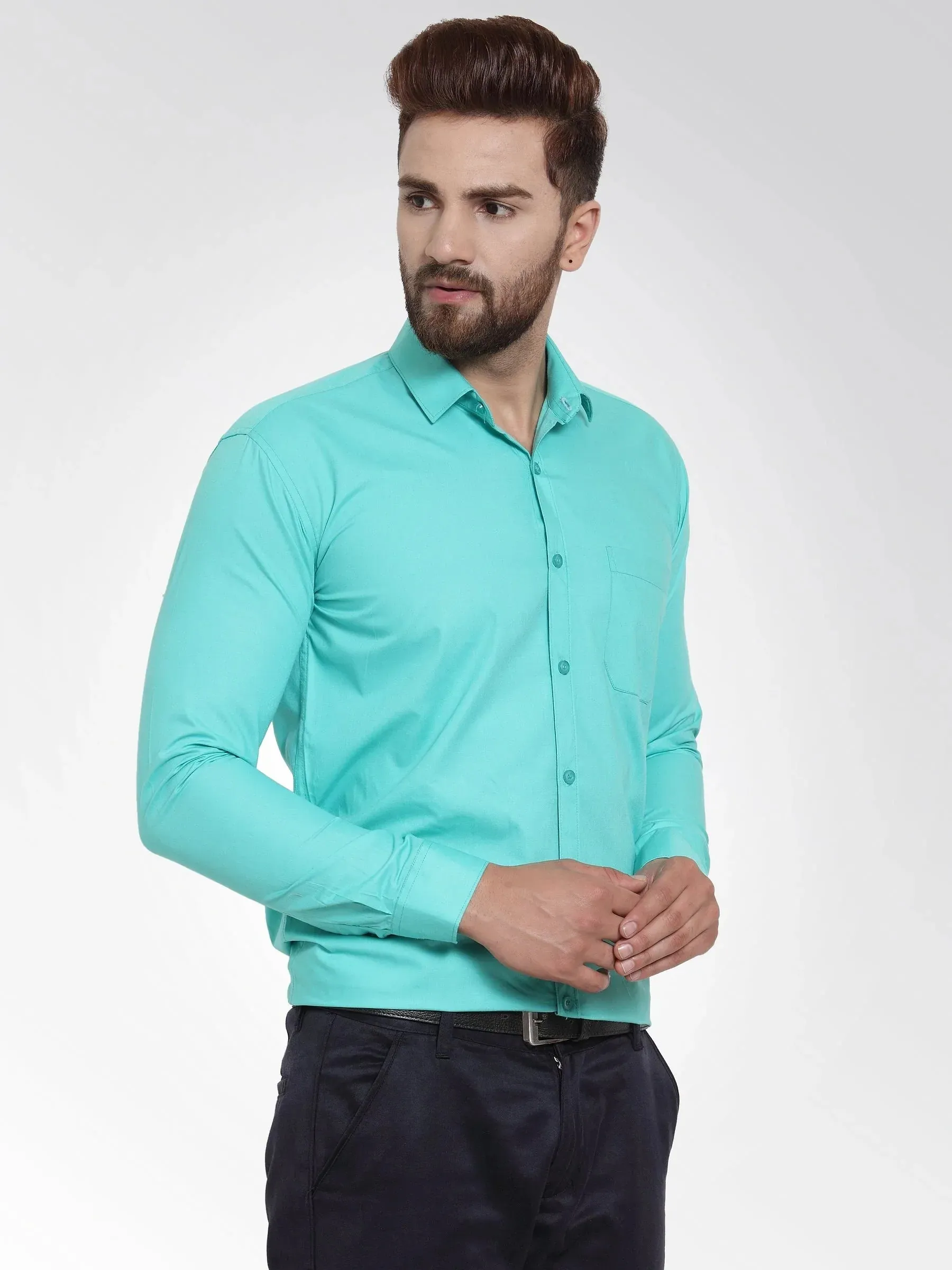 Men'S Cotton Solid Aqua Blue Formal Shirt'S