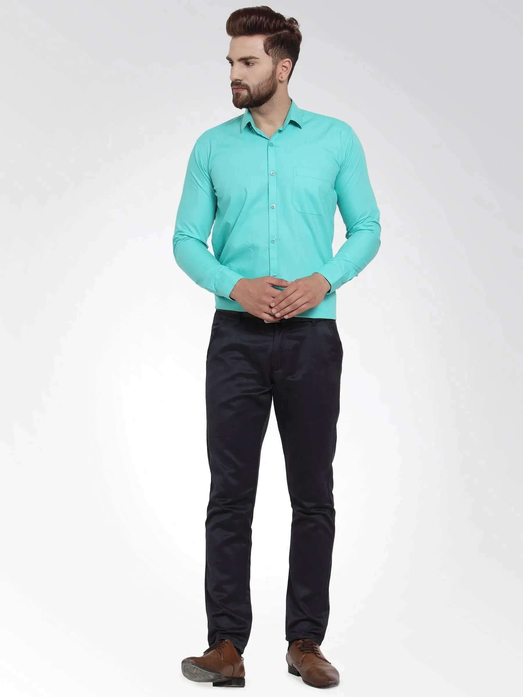 Men'S Cotton Solid Aqua Blue Formal Shirt'S