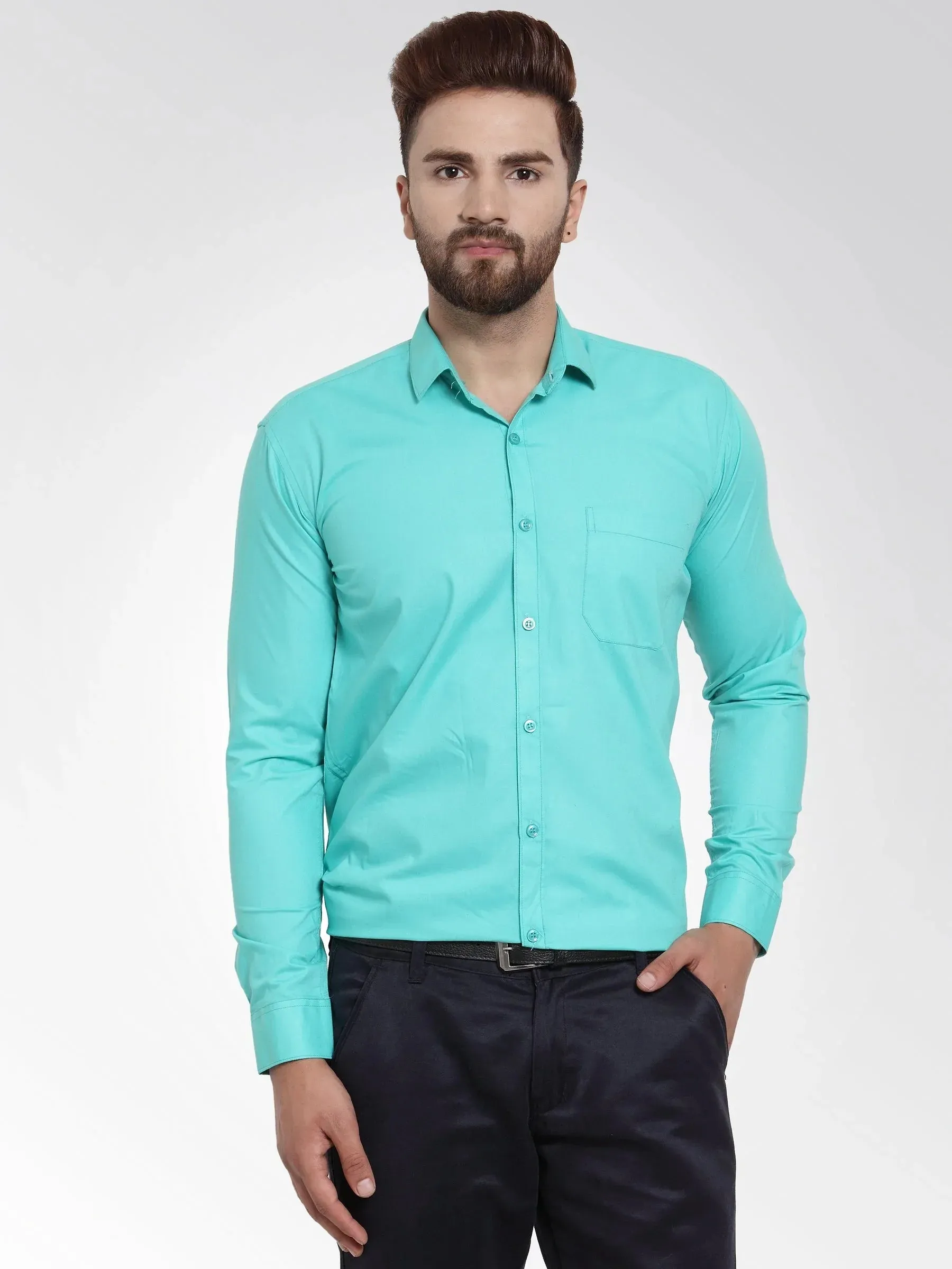 Men'S Cotton Solid Aqua Blue Formal Shirt'S