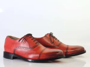 Men's Pink Cap Toe Lace Up Leather Shoe