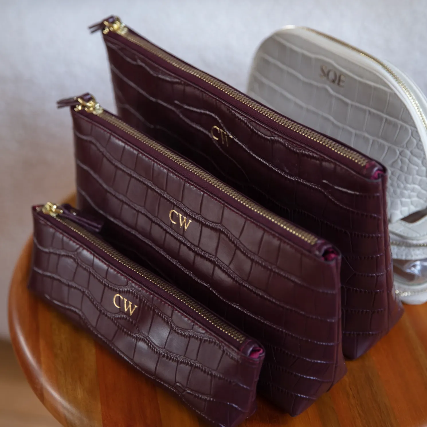 Munich Large Pouch | Burgundy Croc